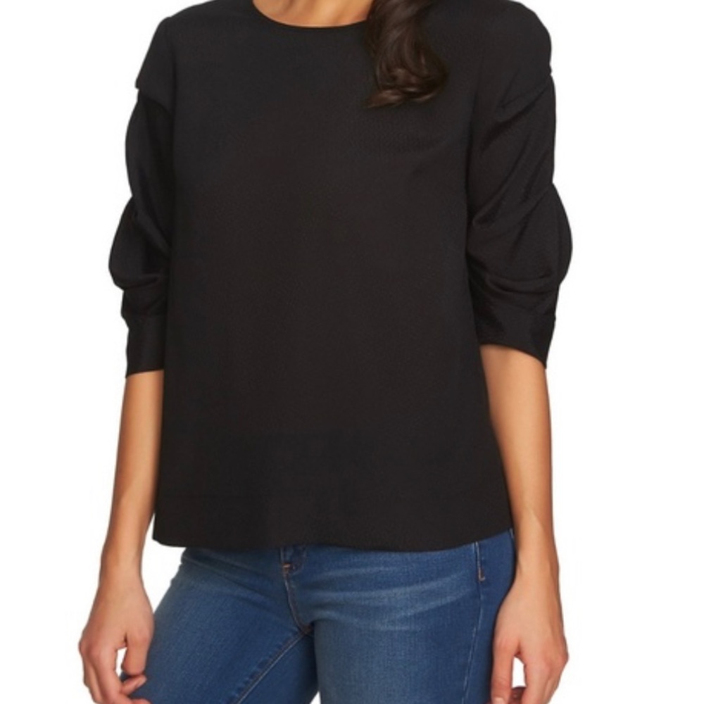 1. State Ruched Sleeve Black Blouse